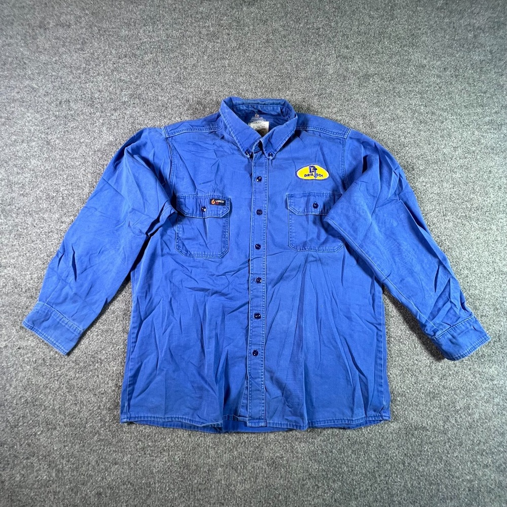Lapco FR Button-Down Shirt Mens L Blue Cotton Twill Western Workwear SH4958-1